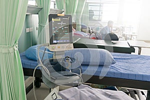 Patients crisis Lying in bed EKG machine Blood pressure heart