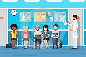 Patients in doctors waiting room. Vector illustration