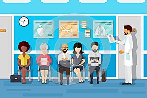 Patients in doctors waiting room. Vector illustration photo