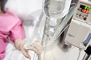 Patients with the saline solution, infusion pump photo