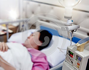 Patients with the saline solution, infusion pump photo