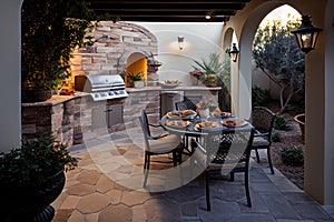 patio with barbeque and outdoor dining set for casual dinner