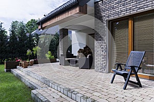 Patio with chairs and table photo