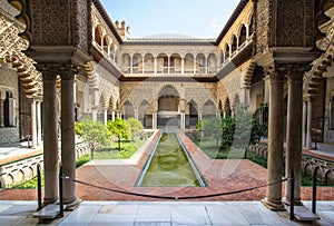 Patio de las Doncellas in Royal palace of Seville, Spain