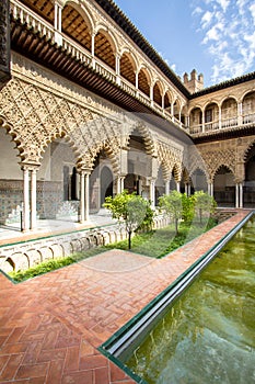 Patio de las Doncellas in Royal palace of Seville, Spain