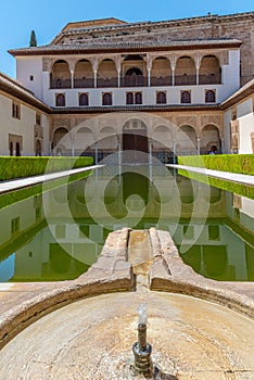 Patio de los Arrayanes inside of Nasrid Palace at Alhambra, Granada, Spain