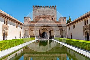 Patio de los Arrayanes inside of Nasrid Palace at Alhambra, Granada, Spain