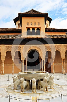 Patio de los Leones, Alhambra palace in Granada, Spain