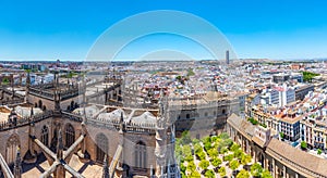 Patio de los naranjos at the cathedral viewed from Giralda tower in Sevilla, Spain photo