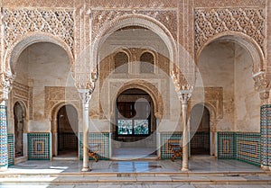 Patio del cuarto dorado inside of Alhambra palace in Granada, Spain