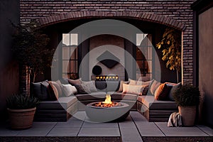 patio with firepit and comfortable seating for a cozy evening