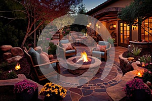 patio with firepit and comfortable seating for a cozy evening