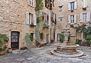 Patio with fountain in the old village Tourrettes-sur-Loup