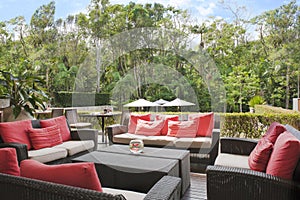 Patio in front of the Australian jungle. Jungle Resort Byron Bay, Australia