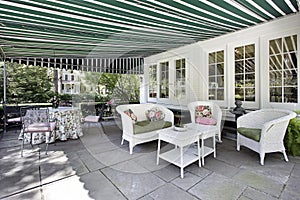 Patio with green awning photo