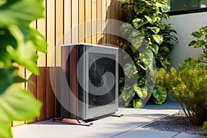 Patio ground source heat pump unit environmentally friendly sustainable domestic heating green efficient Generative AI