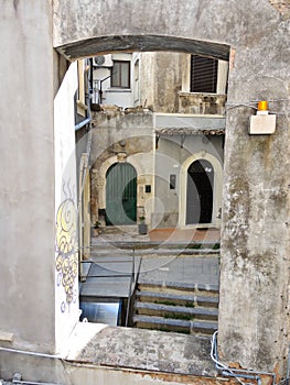 Patio of houses in center of Catania, Italy