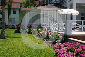 Patio with landscaping photo