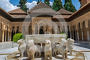 Patio of the Lions in the Alhambra Palace in Granada, Spain