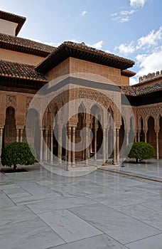 Patio of the Lions at Nasrid palace of the Alhambra in Granada, Andalusia