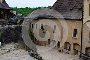 Patio in Loket Castle, a 12th century gothic castle in the small village of Loket, Czech Republic