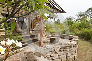 Patio on luxury lodge, Uganda, Africa