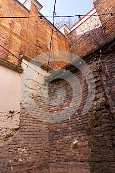 Patio old brick walls with lights