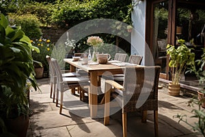 patio with outdoor dining set, ready for alfresco meal
