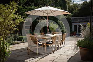 patio with outdoor dining set, ready for alfresco meal