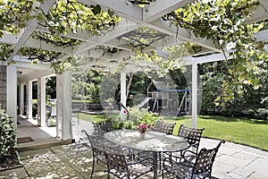 Patio with white wood beams