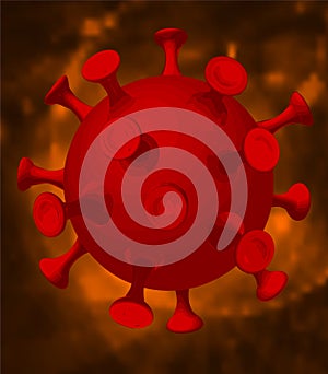 Patogen coronavirus in bloody red tones. Vector illustration