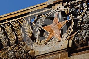 Paton Bridge in Kyiv decorated with Soviet five-pointed star and iron casting