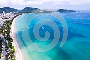 Patong beach Phuket Thailand,Amazing beach beautiful sea in andaman sea, Aerial view sea background ,High angle view