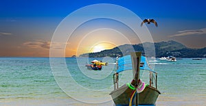 Patong Beach Phuket Thailand nice white sandy beach clear blue and turquoise waters and lovely blue skies