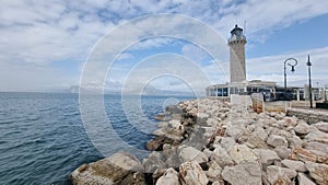 patra lighthouse greece ionio sea in sunny winter day