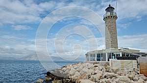 patra lighthouse greece ionio sea in sunny winter day