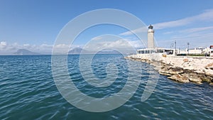 patra lighthouse greece ionio sea in sunny winter day