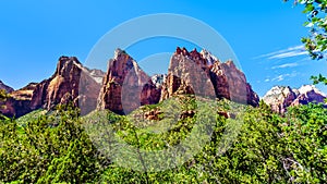 The Patriarchs, Abraham Peak, Isaac Peak and Jacob Peak, in Zion National Park in Utah, United Sates