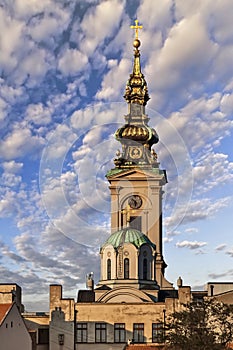 St. Michael's Cathedral Bell Tower With The Patriarchy Dome - Belgrade - Serbia photo