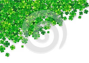 Patricks Day Background with four green clover heap with realistic shadows