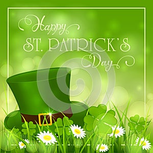 Patricks Day background with hat of leprechaun