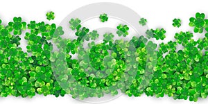 Patricks Day seamless background with four green clover heap with shadows