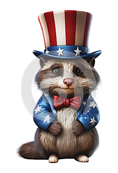 Patriot animal wearing a US Uncle Sam hat isolated on white transparent, USA presidential election