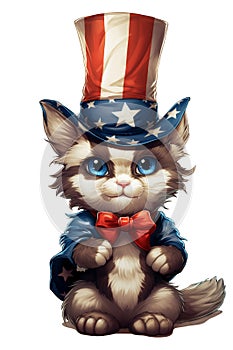 Patriot animal wearing a US Uncle Sam hat isolated on white transparent, USA presidential election