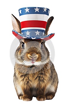 Patriot animal wearing a US Uncle Sam hat isolated on white transparent, USA presidential election