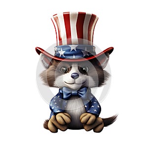 Patriot animal wearing a US Uncle Sam hat isolated on white transparent, USA presidential election