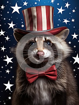 Patriot animal wearing US Uncle Sam hat, USA election, American national holiday