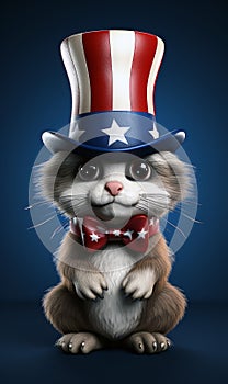 Patriot animal wearing US Uncle Sam hat, USA election, American national holiday