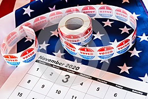 Patriot background with a calendar marked on November 3, 2020, presidential elections