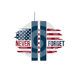 9/11 Patriot Day card with Twin Towers on american flag. photo